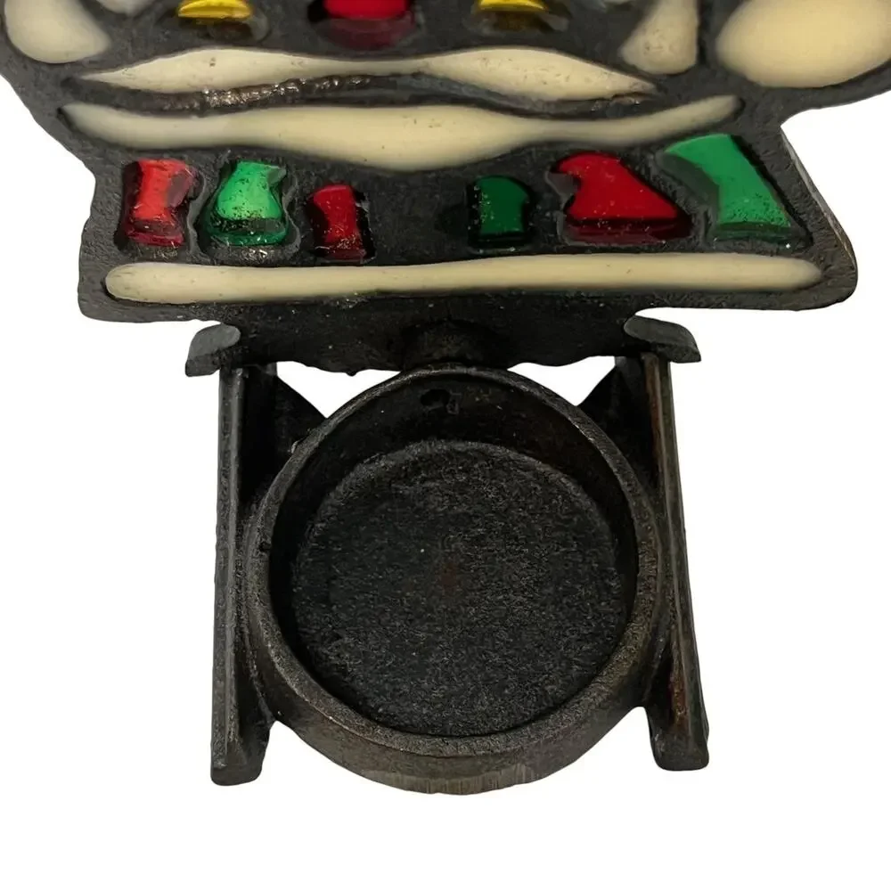 Vintage Santa Stained Glass Style Tea Light Candle Holder Cast Iron Tanco Taiwan
